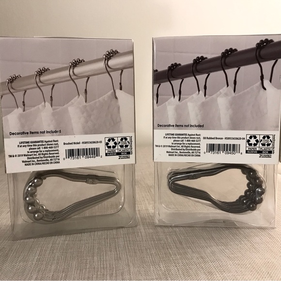 Set of 2 Hotel Style Shower Curtain Hooks Stainless Steel, Easy Glide, No Rust - Picture 2 of 4